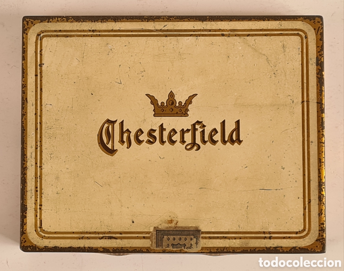 Boxes and metal boxes: Antigua Caja Lata vac&iacute;a Chesterfield Cigarettes Factory num. 25 District of Virginia USA Cigarrillos