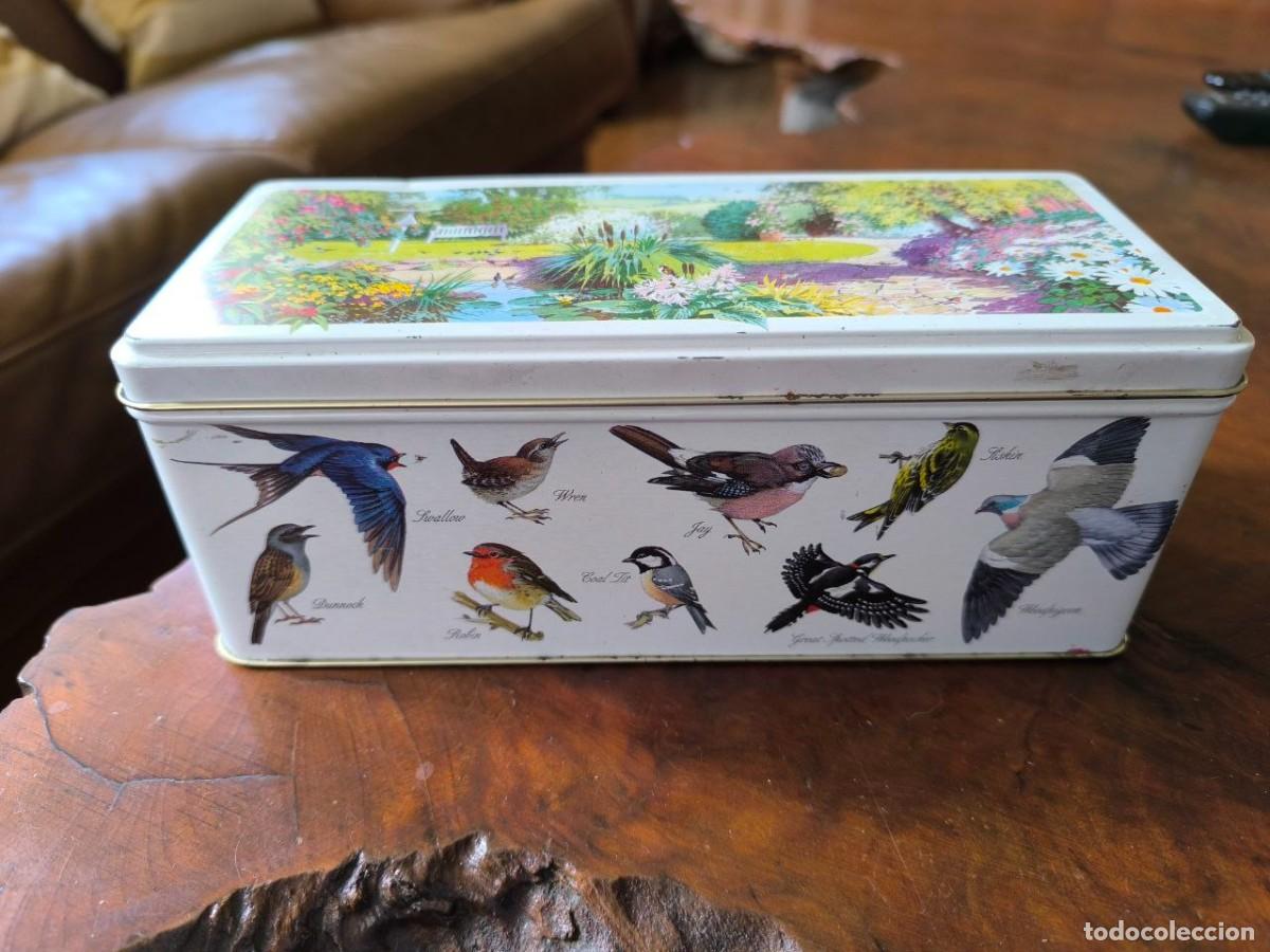 Boxes and metal boxes: CAJA METALICA INGLESA CON LITOGRAFIA DE CLASES DE PAJAROS 22X10X9 CM