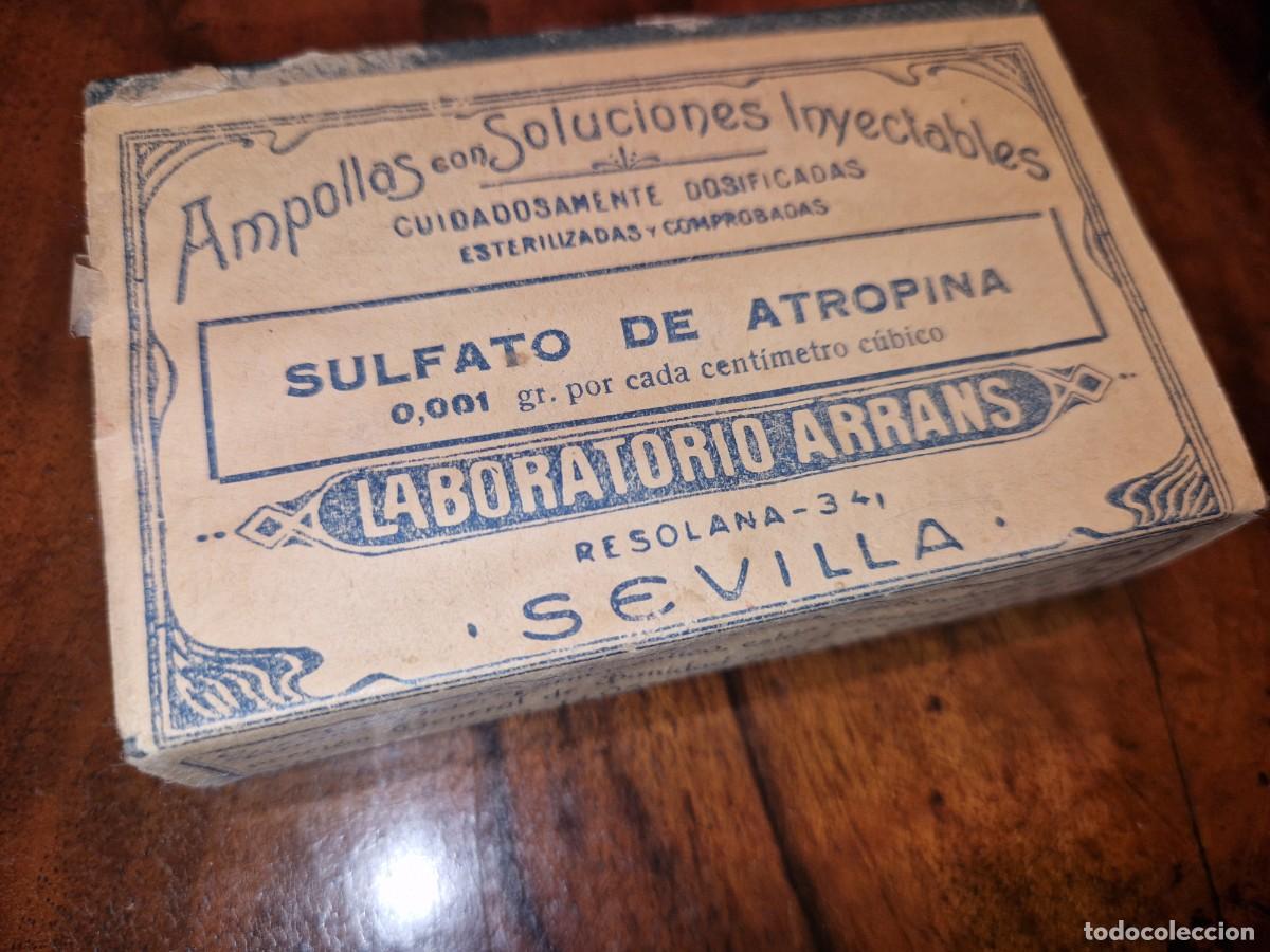 Boxes and metal boxes: CAJA DE MEDICAMENTOS DE FARMACIA CON CONTENIDO. SULFATO DE ATROPINA