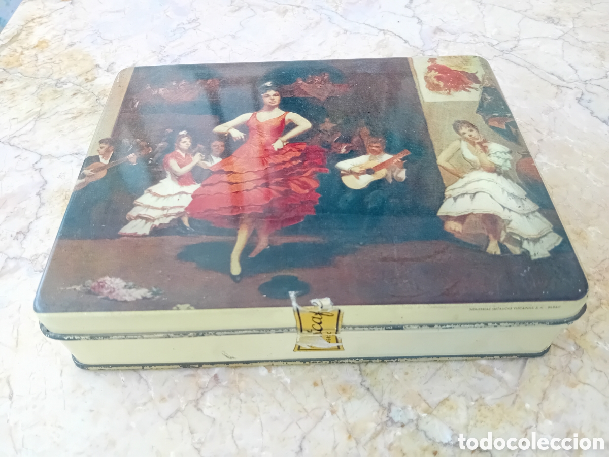 Bo&icirc;tes et petites bo&icirc;tes m&eacute;talliques: Bonita antigua lata de coleccion Pastcafe Logro&ntilde;o