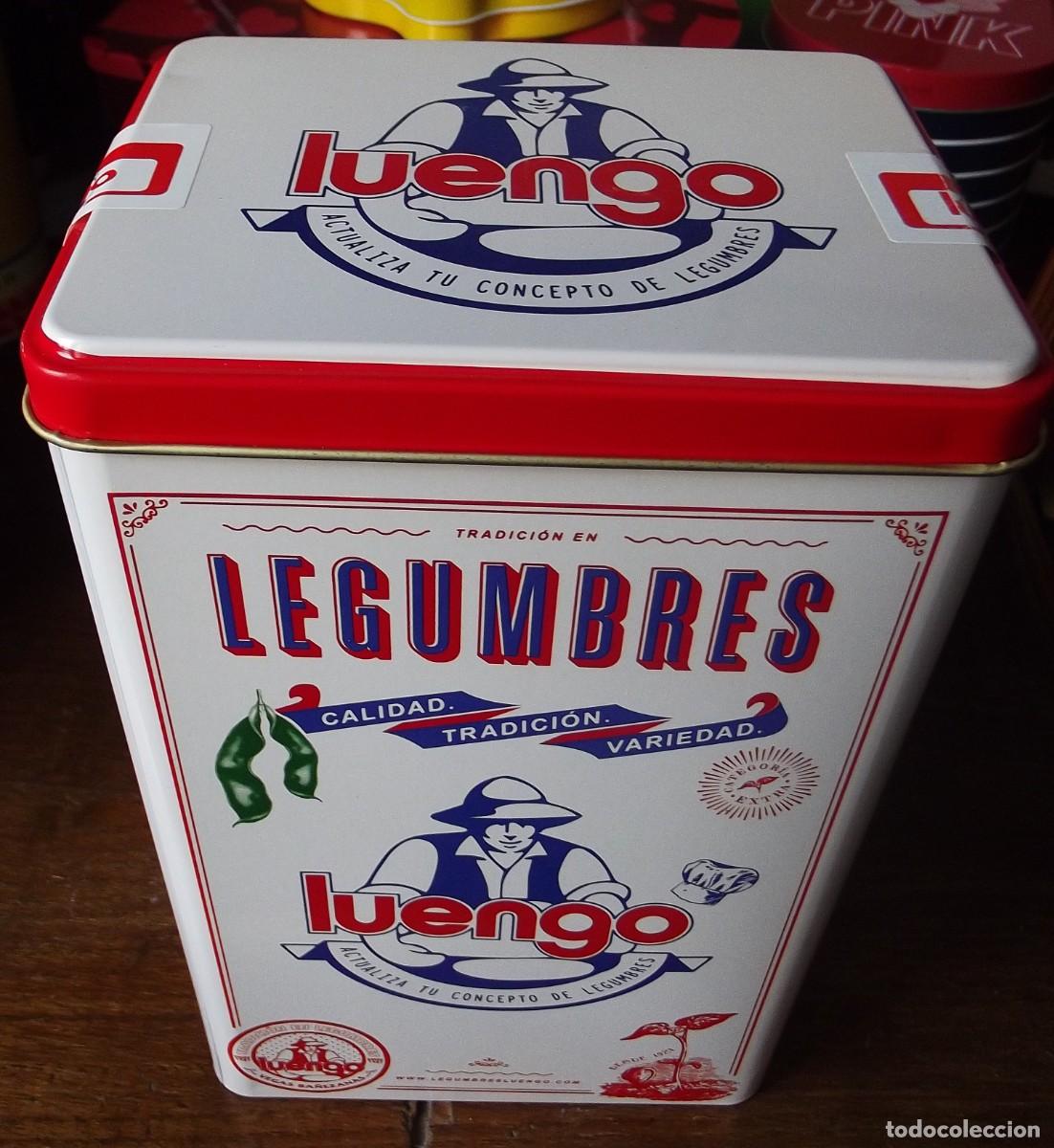 Bo&icirc;tes et petites bo&icirc;tes m&eacute;talliques: Bote met&aacute;lico de legumbres Luengo.