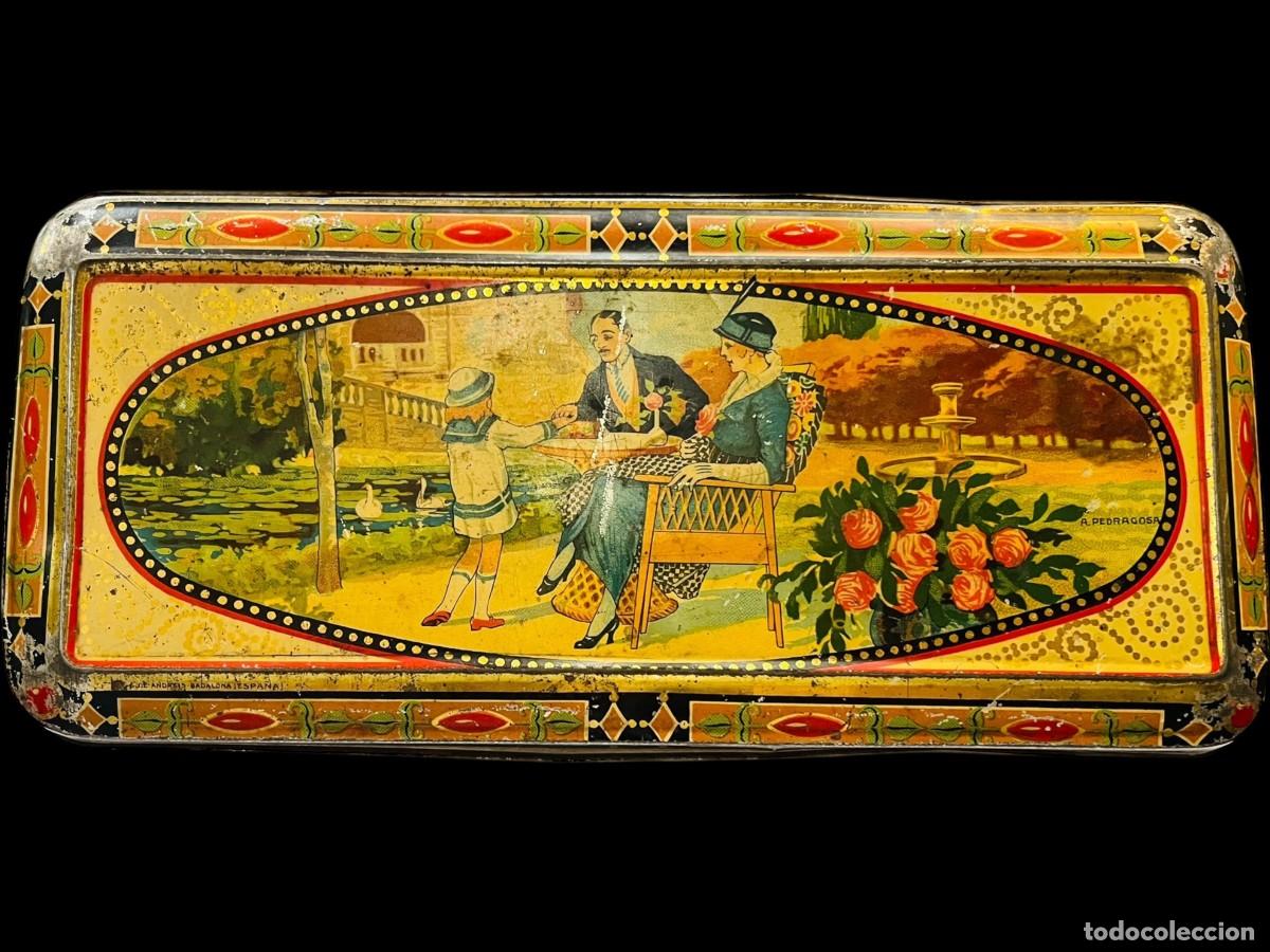 Cajas y cajitas met&aacute;licas: Caja de hojalata litografiada - Chocolates Exquis la Suisse - A&ntilde;os 20 - 30