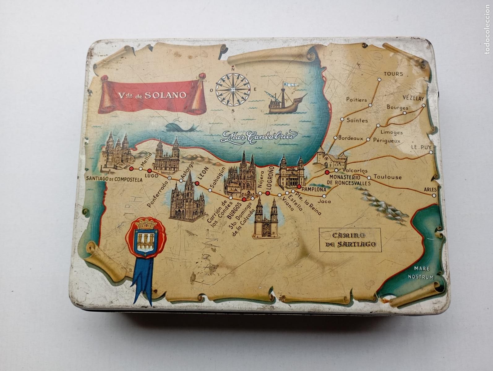 Bo&icirc;tes et petites bo&icirc;tes m&eacute;talliques: CAJA MET&Aacute;LICA PASTILLAS Y CARAMELOS VIUDA DE SOLANO LOGRO&Ntilde;O. CAMINO DE SANTIAGO. PN05