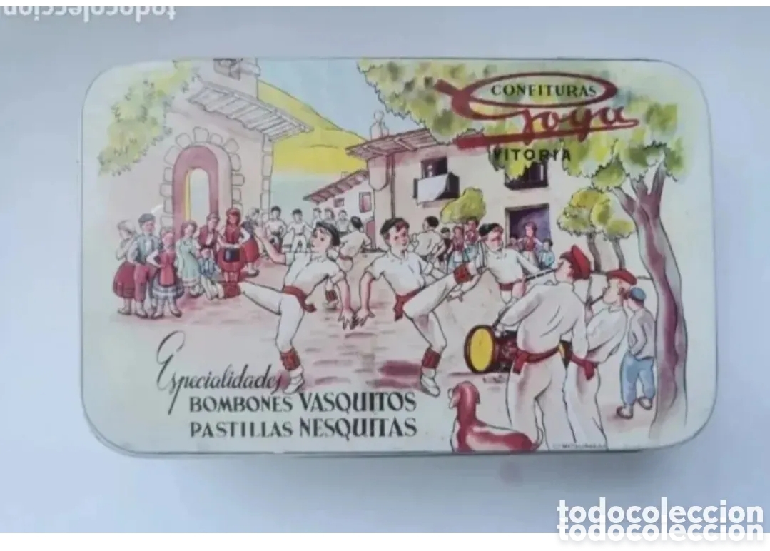 Caixas e caixinhas met&aacute;licas: Antigua caja de metal vacia confituras Goya Vitoria bombones vasquitos pastillas nesquitas 17x11cm