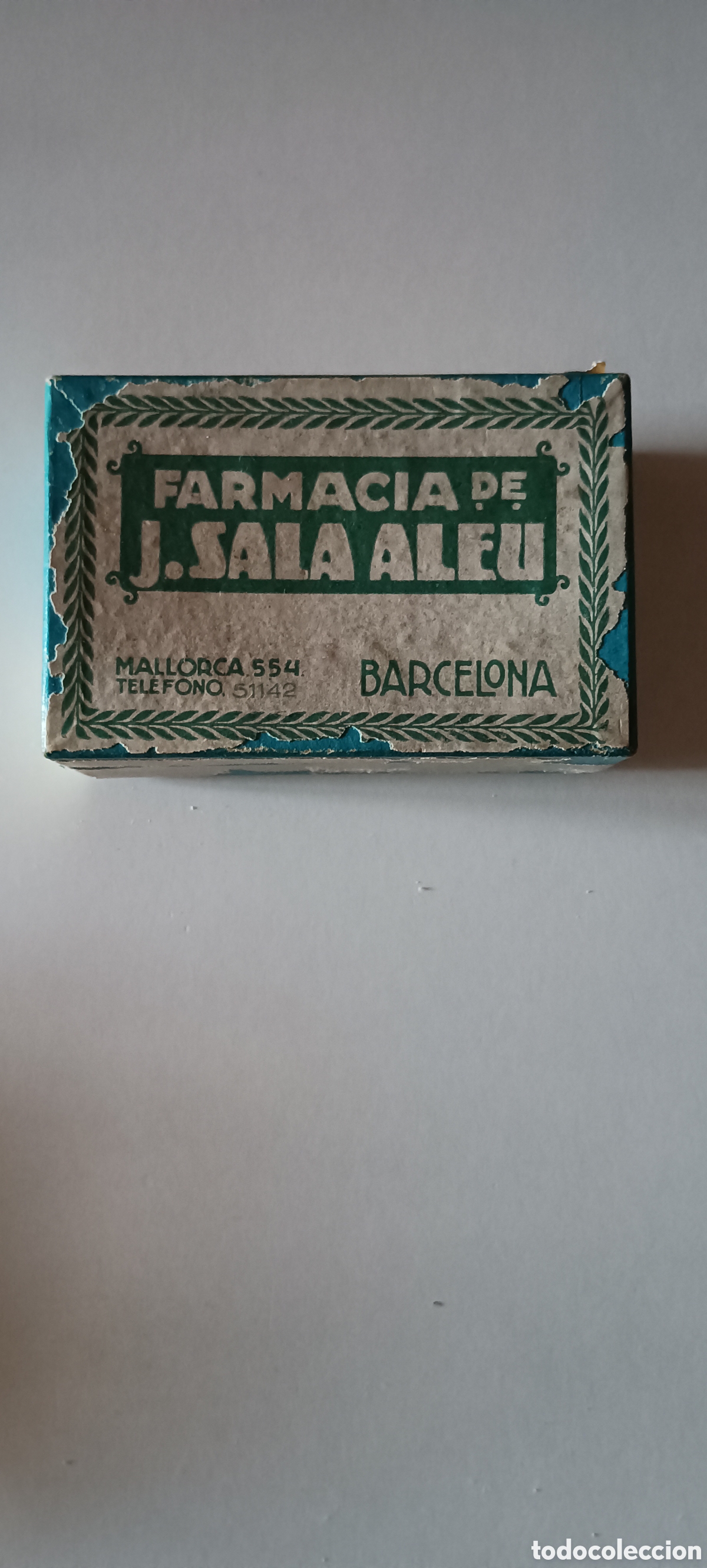 Cajas y cajitas met&aacute;licas: Caja de cart&oacute;n de medicamento de la Farmacia J.Sala Aleu. Barcelona. 1944