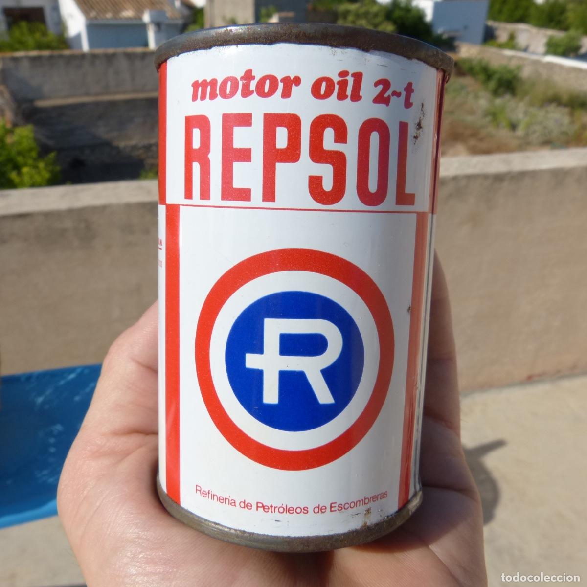 Caixas e caixinhas met&aacute;licas: Antigua lata de aceite Repsol 2-t , 250cc , llena.
