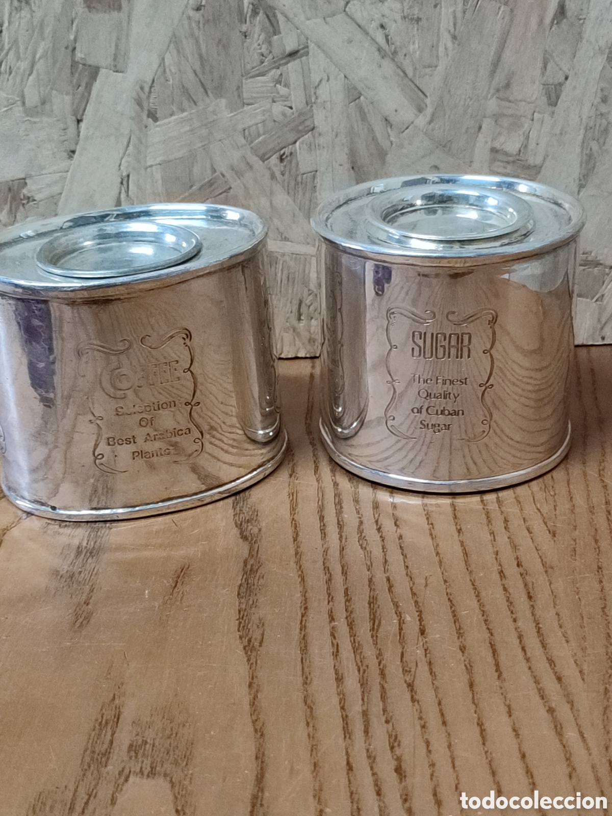 Caixas e caixinhas met&aacute;licas: Dos tarros latas de metal para caf&eacute; y az&uacute;car, Cuban Sugar, ar&aacute;bica Coffee.