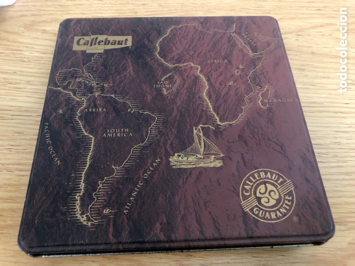 Bo&icirc;tes et petites bo&icirc;tes m&eacute;talliques: Caja met&aacute;lica chocolatinas callebaut a&ntilde;o 2000
