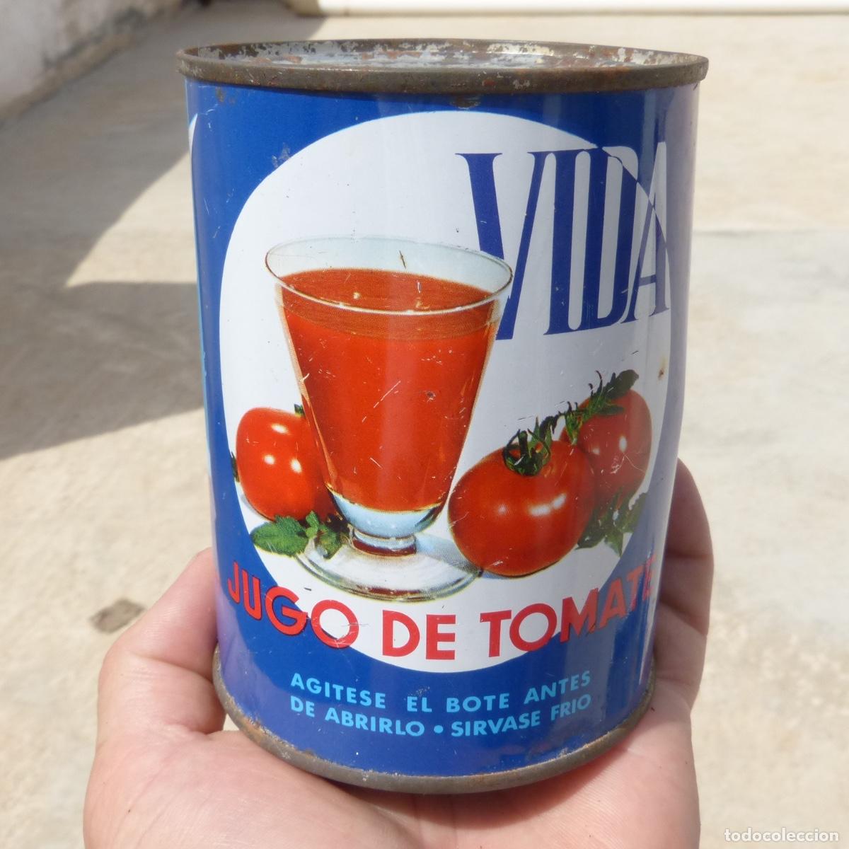 Blechdosen und Kisten: Antigua lata de conservas, Jugo de tomate Vida, hacia 1970, 532cc, 11,5x8,5cm, vacio.