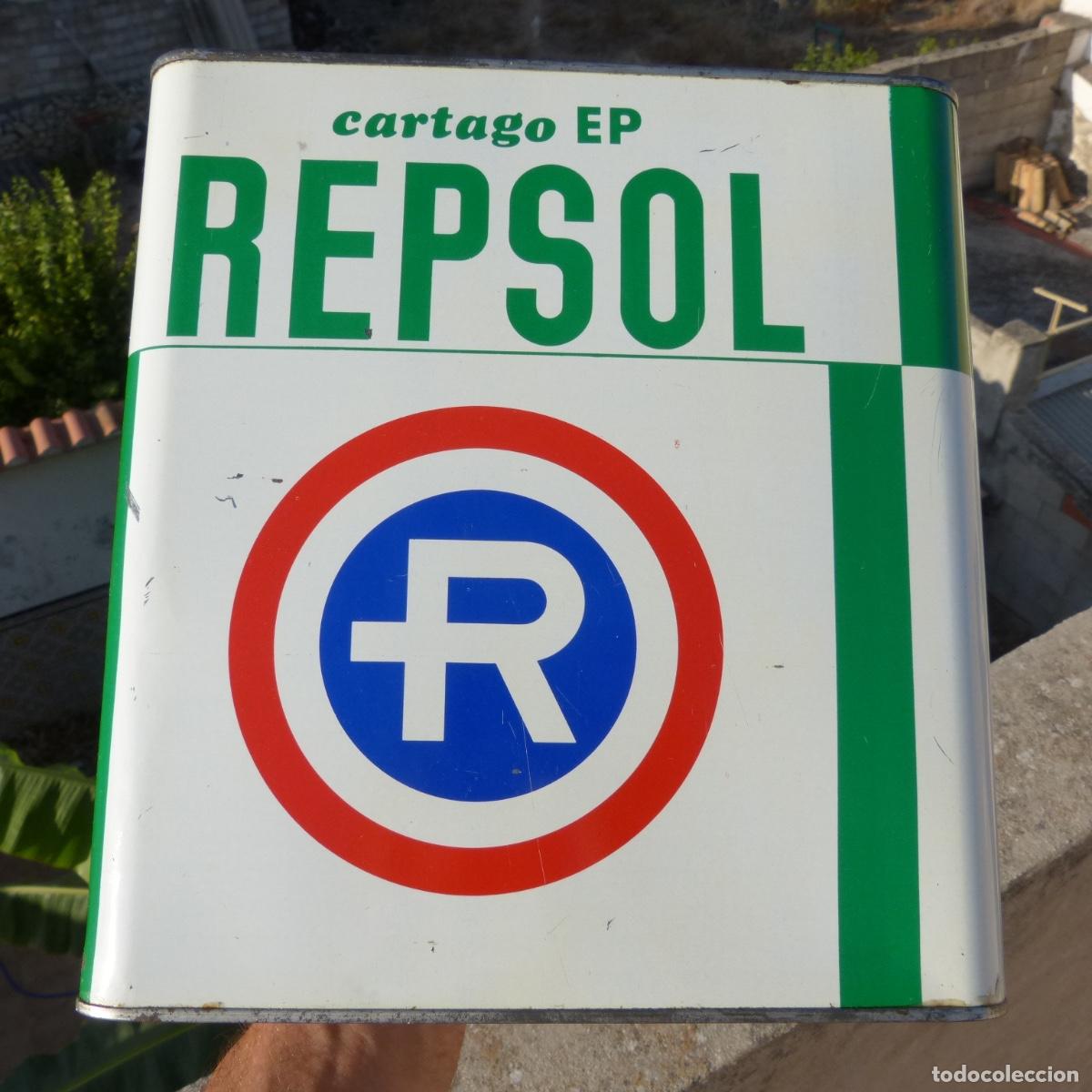 Blechdosen und Kisten: Antigua lata de aceite 5 lt, Repsol Cartago ep para transmisiones y diferenciales, vac&iacute;a.