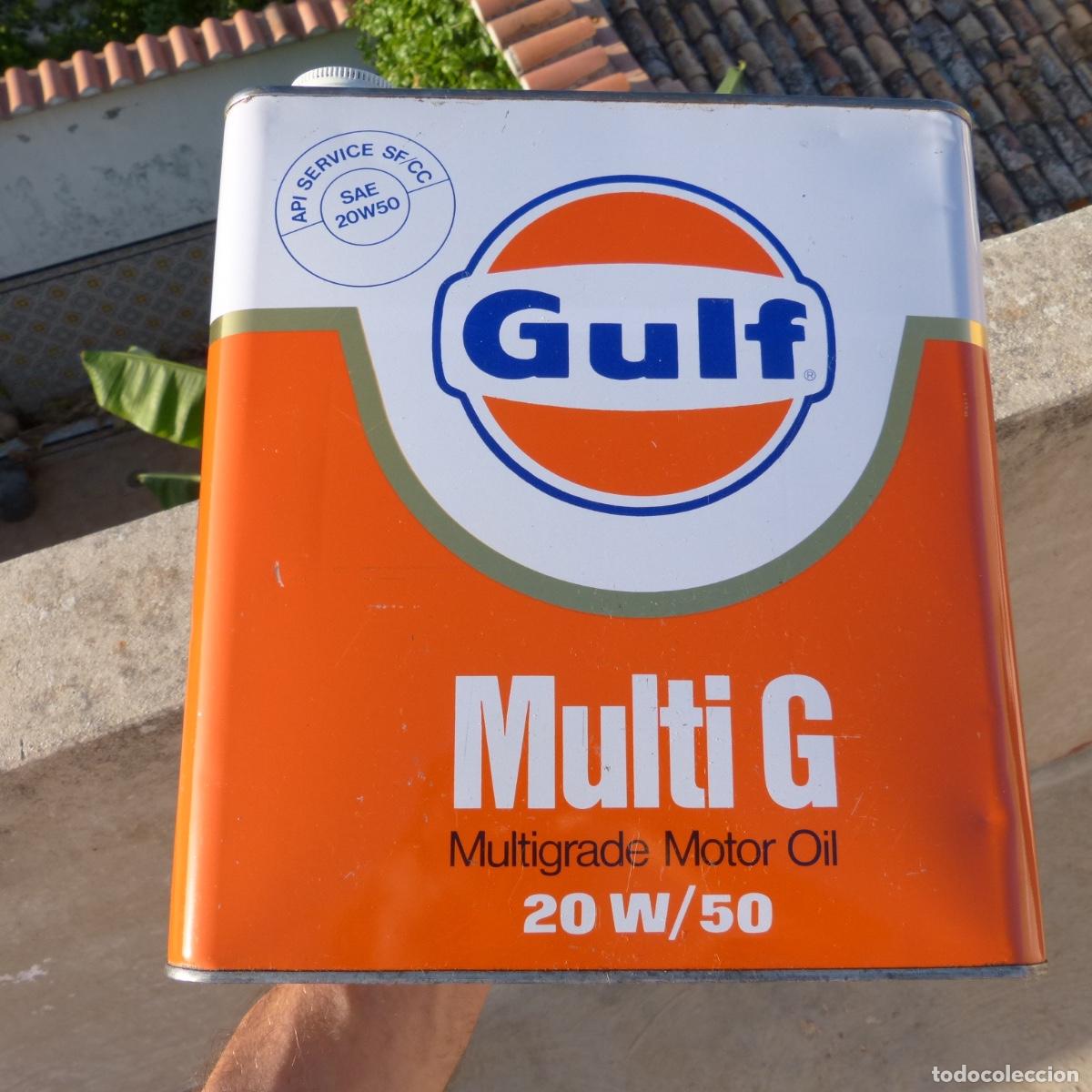 Blechdosen und Kisten: Antigua lata de aceite 5 lt Gulf multi G, vac&iacute;a.
