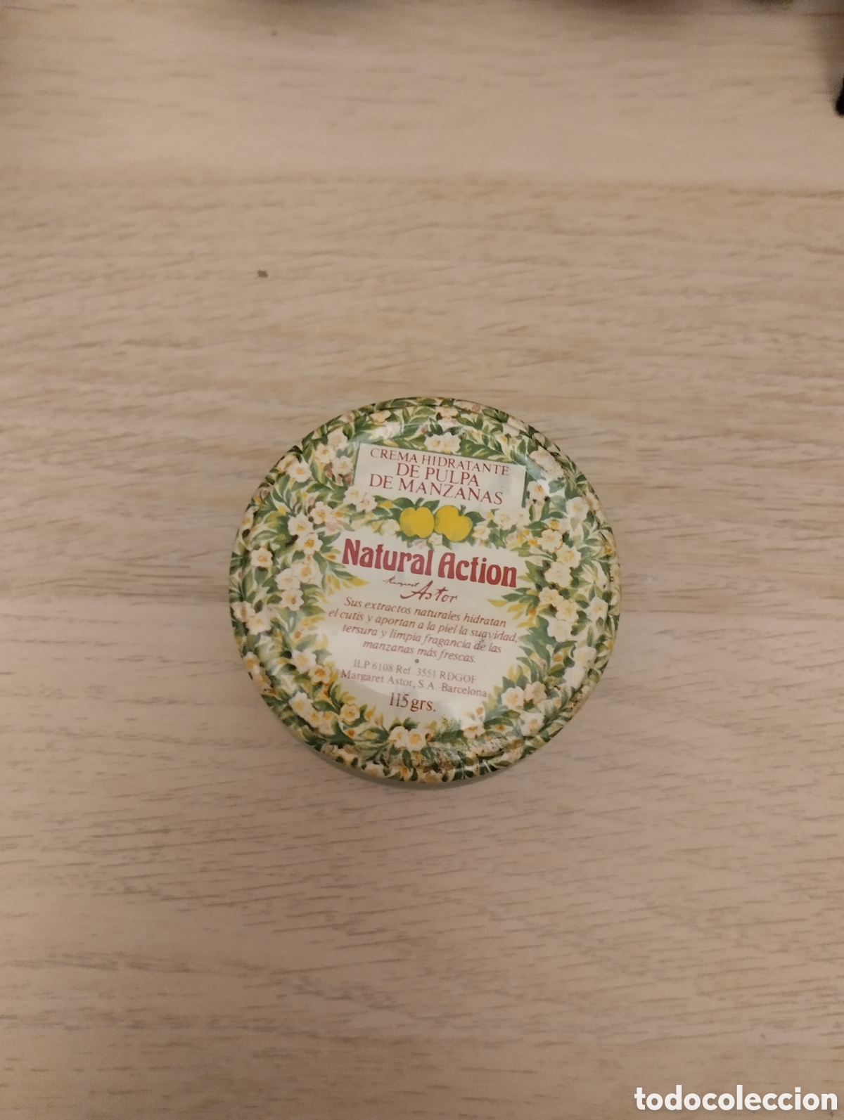 Caixas e caixinhas met&aacute;licas: Tarro de crema bronceadora Natural Action de pulpa de manzana.Margaret Astor a&ntilde;os 70.Vacio .