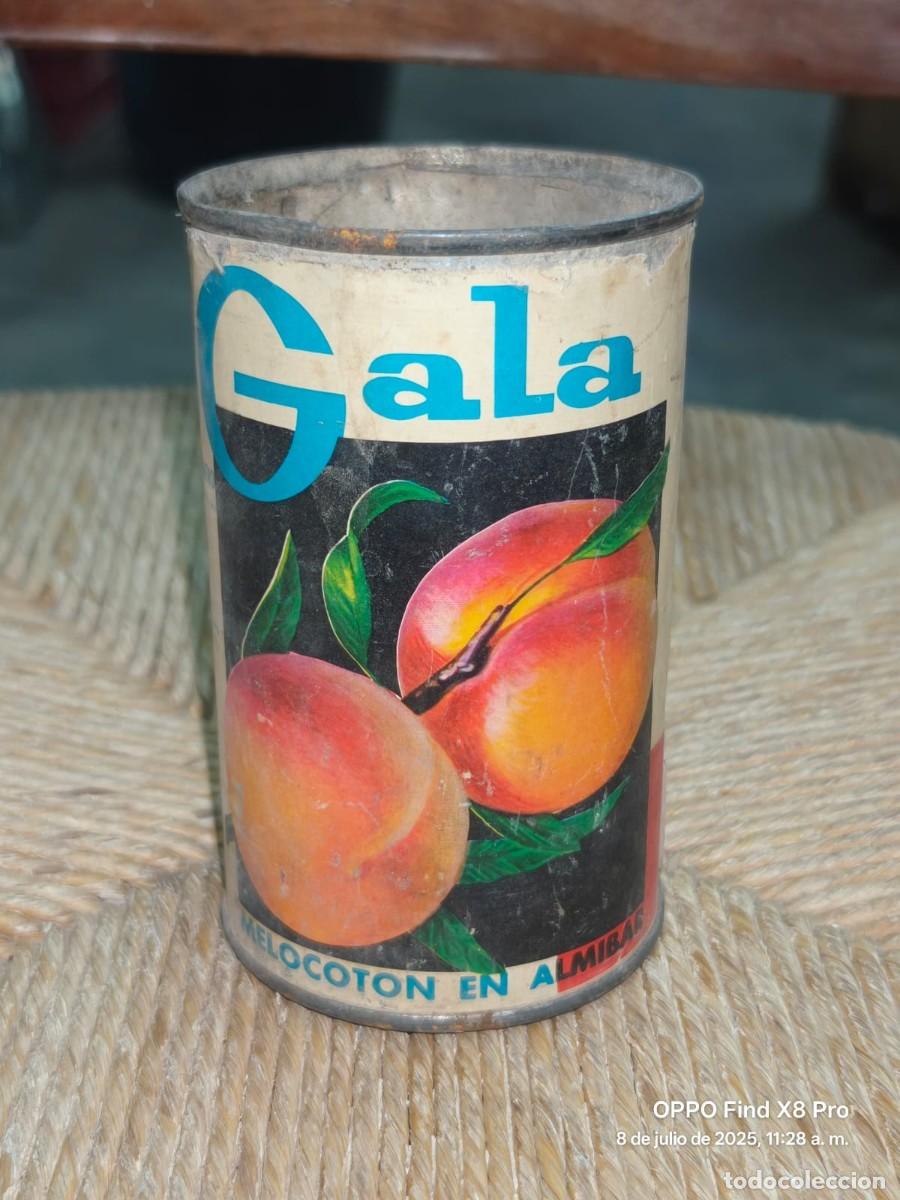 Blechdosen und Kisten: BOTE ANTIGUO DE MELOCOTON EN ALMIBAR GALA 12 CMS. DE ALTO X 7 CMS. DE DIAMETRO