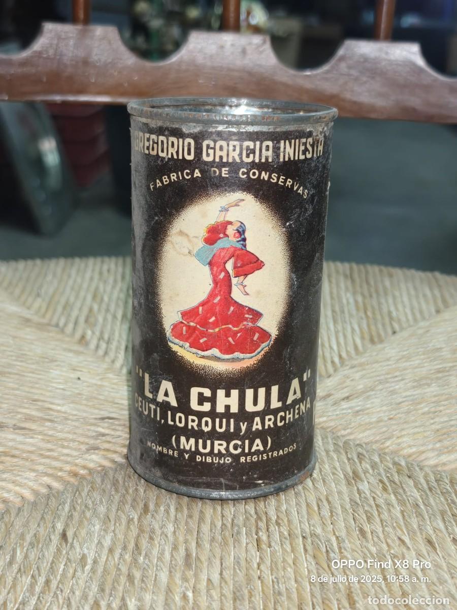Blechdosen und Kisten: LATA CONSERVAS LA CHULA FABRICA DE GREGORIO GARCIA INIESTA CEUTI, LORQUI Y ARCHENA MURCIA