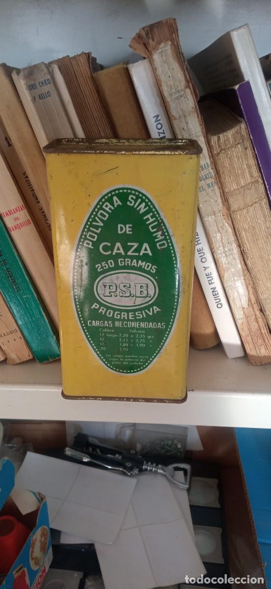 Cajas y cajitas met&aacute;licas: LATA ANTIGUA POLVO DE CAZA P.S.B. SIN HUMO UNION ESPA&Ntilde;OLA DE EXPLOSIVOS 16 CMS. ALTO X 8,5 ANCHO