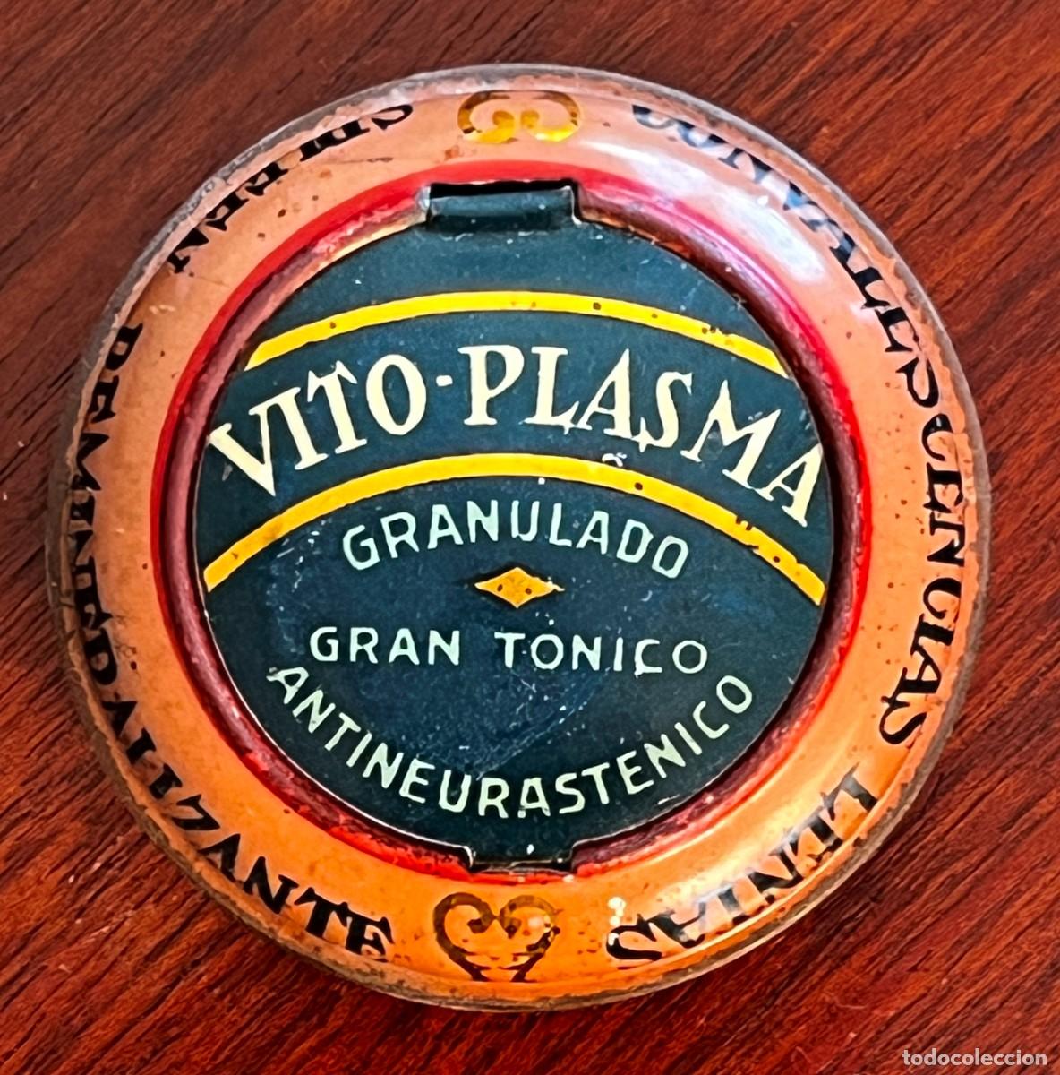 Boxes and metal boxes: ANTIUA CAJA DE HOJALATA LITOGRAFIADA FARMACIA, Vito-Plasma granulado, (Reus), , MIDE 2,5 CMS. DE AL