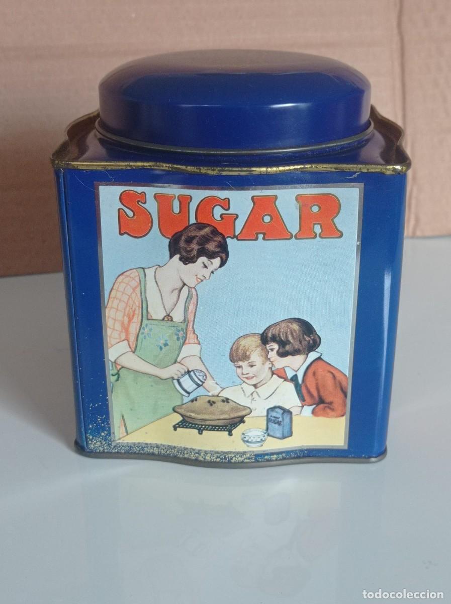 Cajas y cajitas met&aacute;licas: Bote LITOGR&Aacute;FICO de Az&uacute;car Vintage de Lata &ndash; Dodo Canister Designs (Inglaterra)