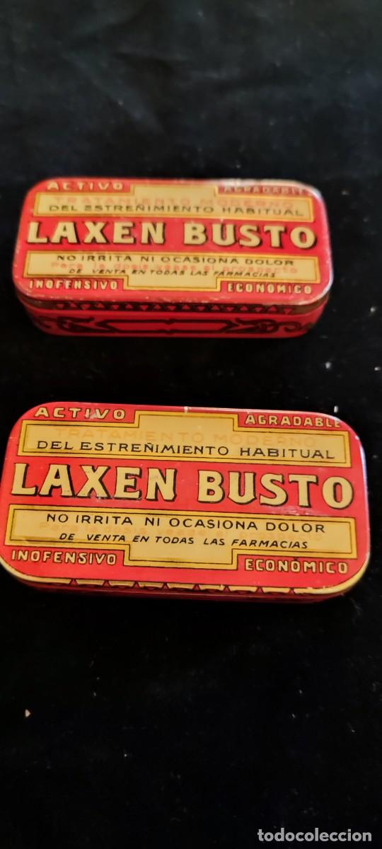 Cajas y cajitas met&aacute;licas: Dos antiguas cajas serigrafiadas de Laxen Busto p&iacute;ldoras para el estre&ntilde;imiento