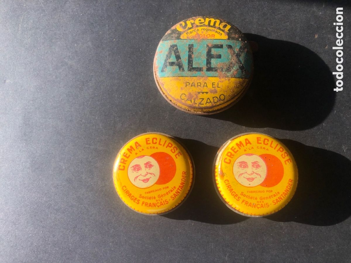 Casse e cassette metalliche: Antiguo lote latas crema calzado/ zapatos ALEX y ECLIPSE