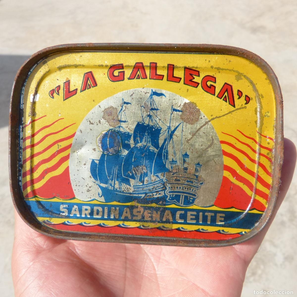 Cajas y cajitas met&aacute;licas: La Gallega, sardinas en aceite, perez Cepeda y Osorio , lata de conservas, a&ntilde;o 1961.