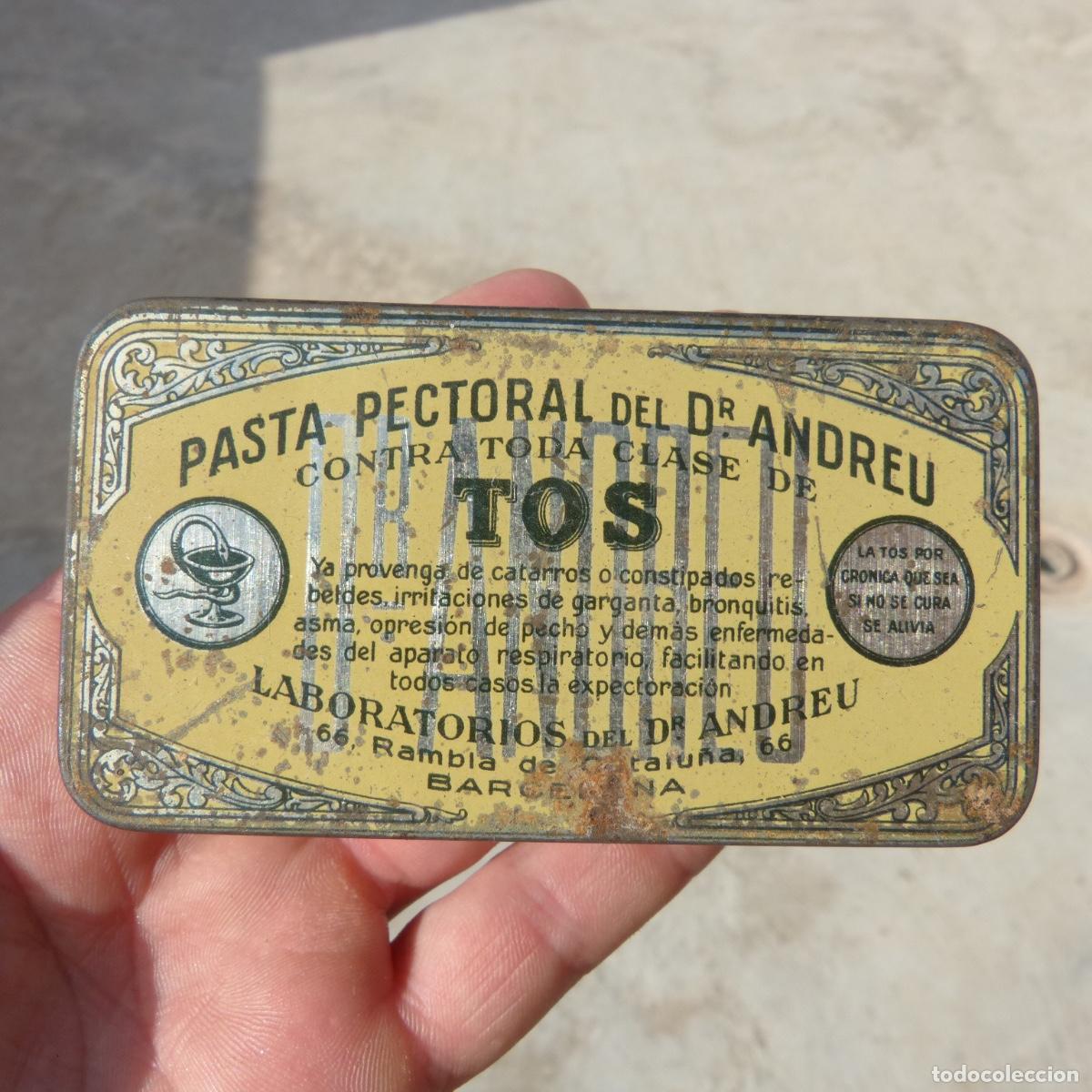 Cajas y cajitas met&aacute;licas: Antigua cajita de hojalata, pasta pectoral, doctor andreu, 9,7x5,3x2cm.