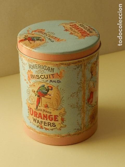 Cajas y cajitas met&aacute;licas: Lata American biscuits orange wafers - Foto 1