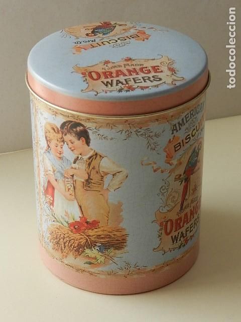 Cajas y cajitas met&aacute;licas: Lata American biscuits orange wafers - Foto 2