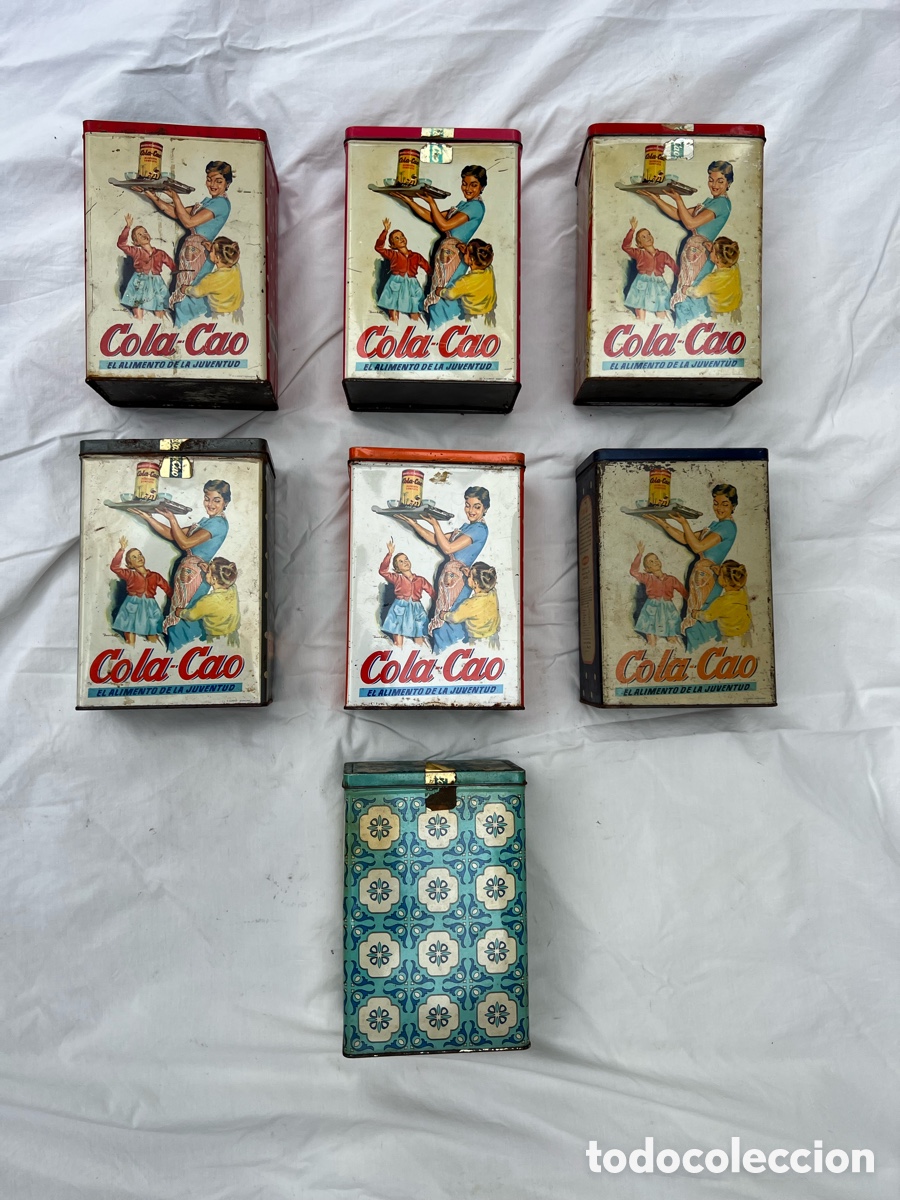 Cajas y cajitas met&aacute;licas: Lote de 9 cajas met&aacute;licas antiguas de Cola-Cao
