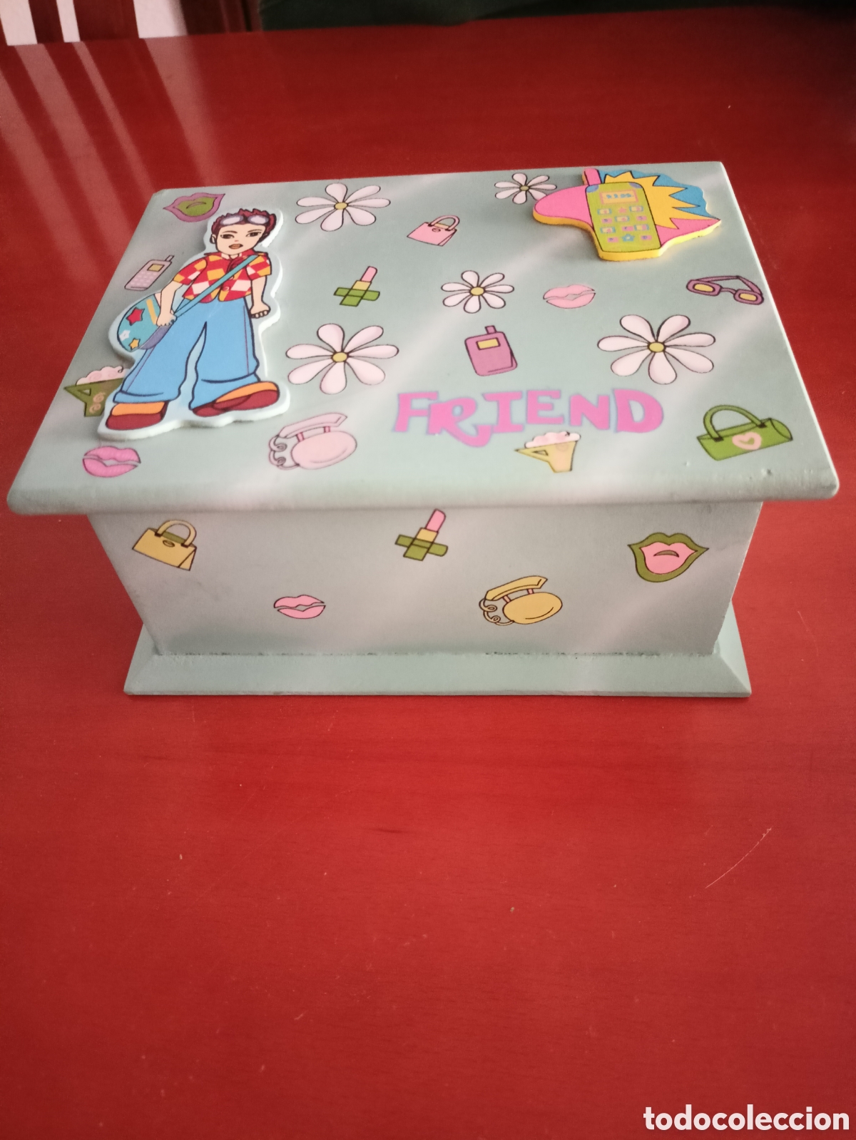 Cajas y cajitas met&aacute;licas: Caja madera decorada Friend. Nuevo - Foto 7