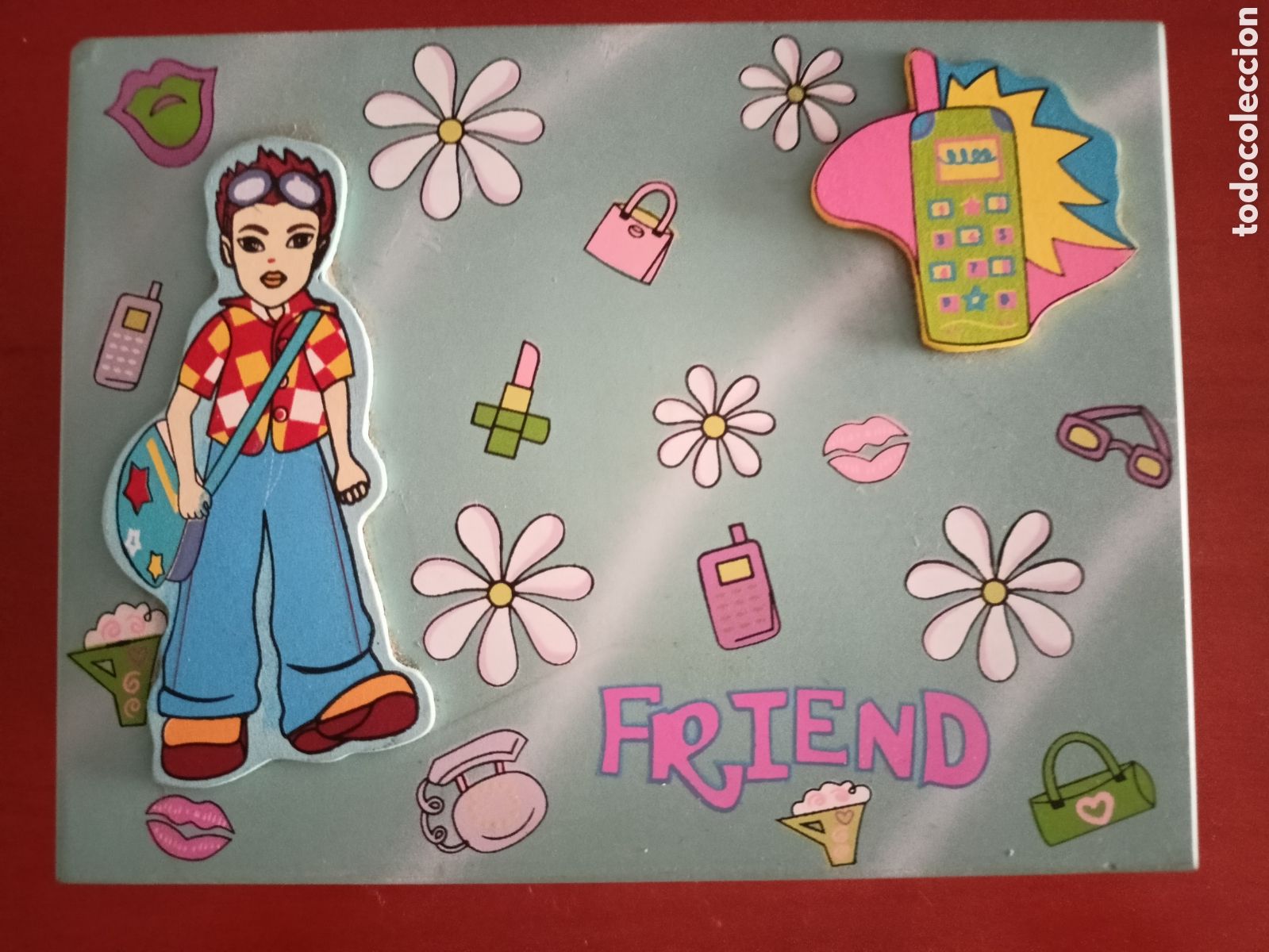 Cajas y cajitas met&aacute;licas: Caja madera decorada Friend. Nuevo - Foto 1