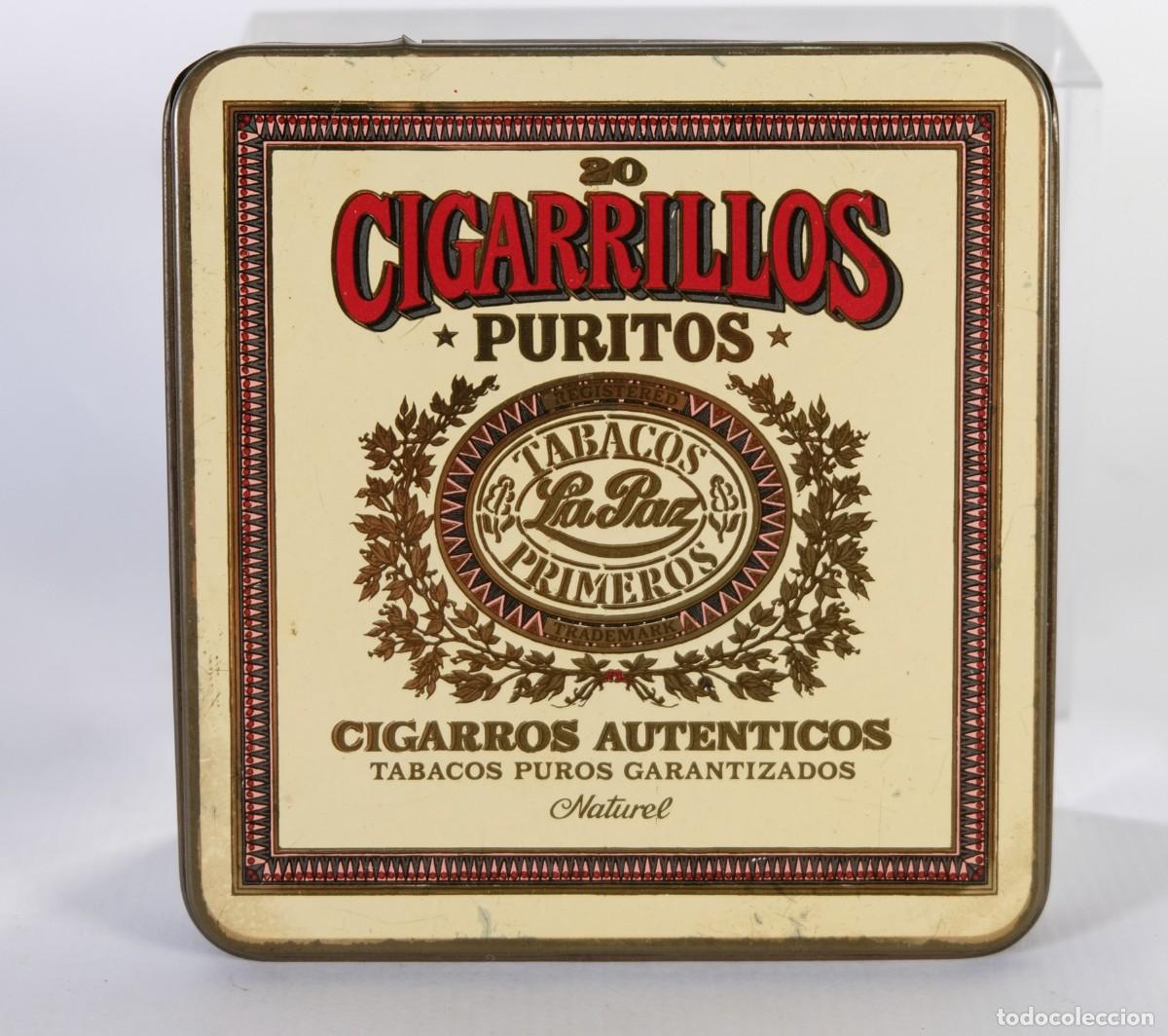 Cajas y cajitas met&aacute;licas: Caja de lata litografiada vintage de 20 Cigarrillos Puritos La Paz