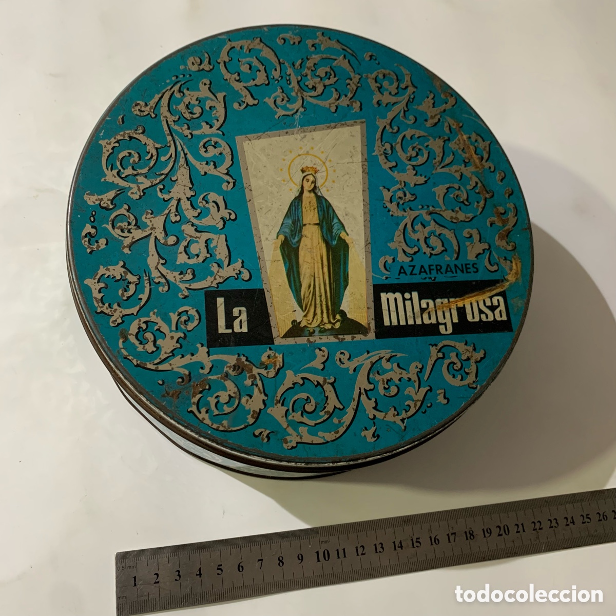 Cajas y cajitas met&aacute;licas: antigua caja metalica de azafranes la milagrosa enrique serrano novelda alicante