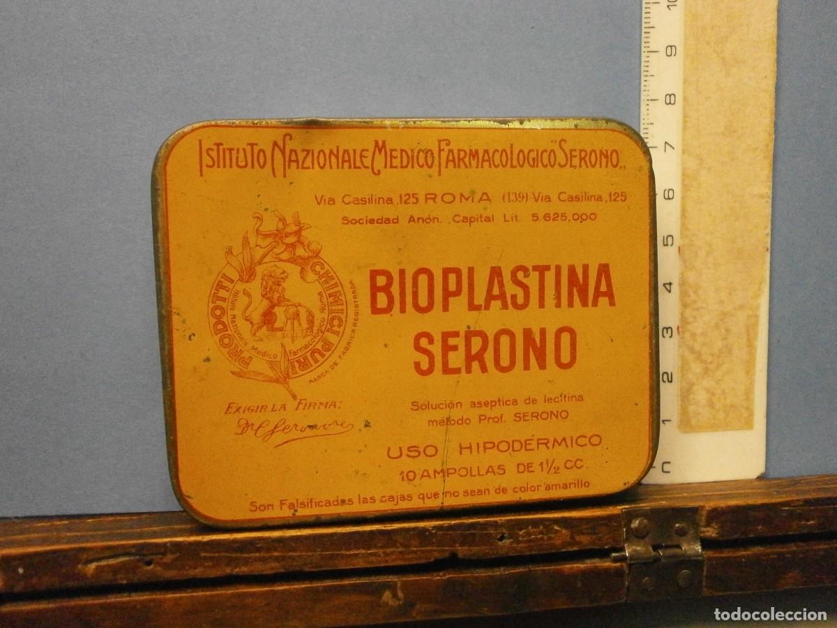 Caixas e caixinhas met&aacute;licas: antigua caja lata farmacia medicamentos bioplastina serono