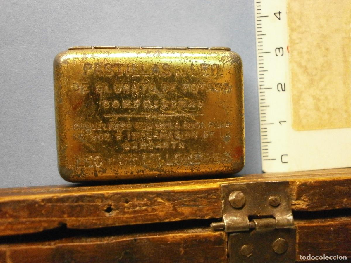 Caixas e caixinhas met&aacute;licas: antigua caja lata farmacia medicamentos pastillas leo clorato potasa londres