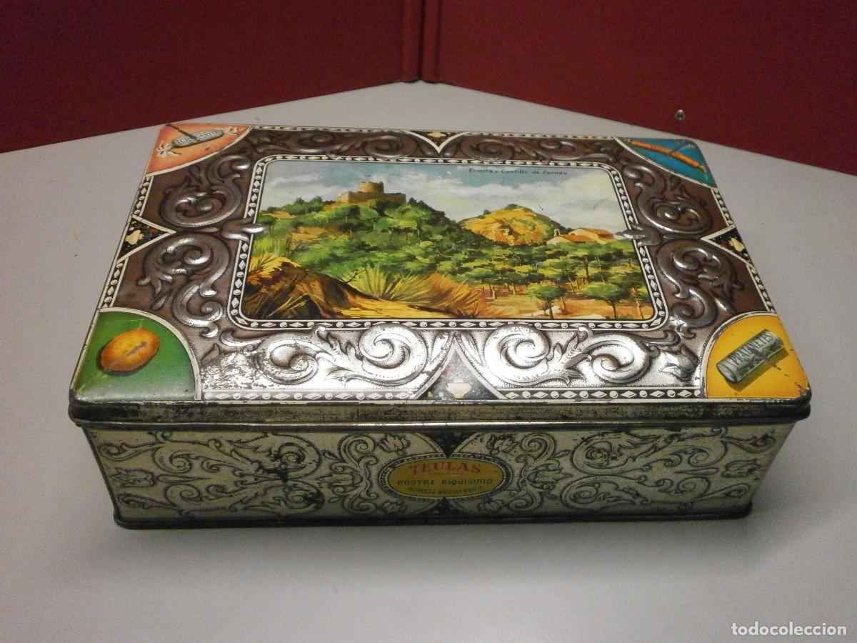 Bo&icirc;tes et petites bo&icirc;tes m&eacute;talliques: antigua caja lata dulces joaquin trias santa coloma de franes mide 27x17x7,5 cms