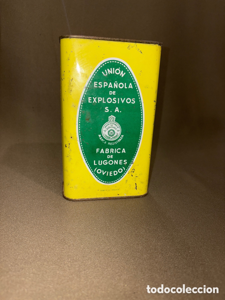 Cajas y cajitas met&aacute;licas: CAJA / LATA DE POLVORA UNION ESPA&Ntilde;OLA DE EXPLOSIVOS FABRICAS EN LUGONES Y CAYES ASTURIAS A&Ntilde;OS 40