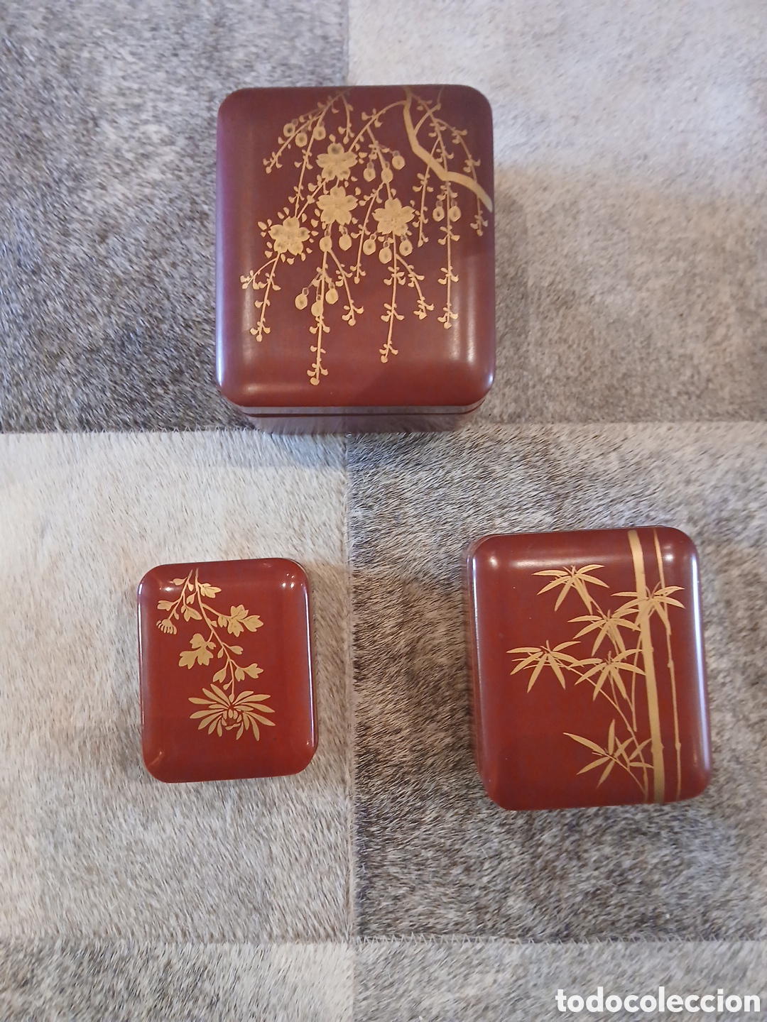 Bo&icirc;tes et petites bo&icirc;tes m&eacute;talliques: 3 cajas lavadas hechas en Jap&oacute;n grabados a mano