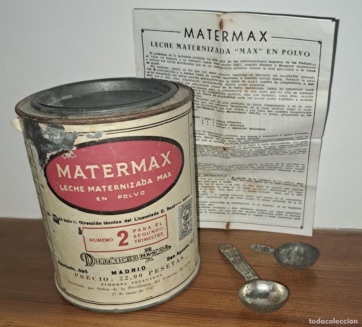 Cajas y cajitas met&aacute;licas: MATERMAX - LECHE MATERNIZADA - BOTE CON PROSPECTO Y CUCHARILLAS - A&Ntilde;OS 40
