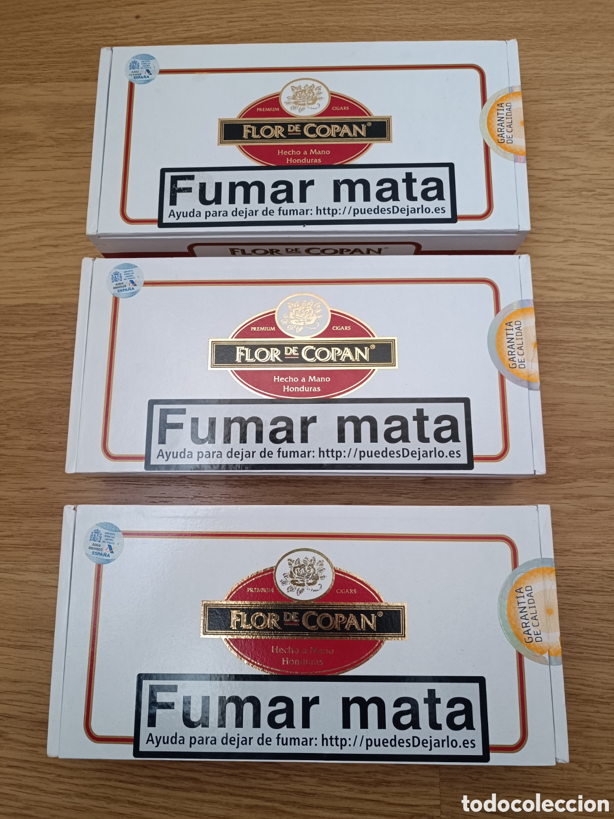 Boxes and metal boxes: 3 Cajas puros vac&iacute;as - Flor de Copan (Honduras)