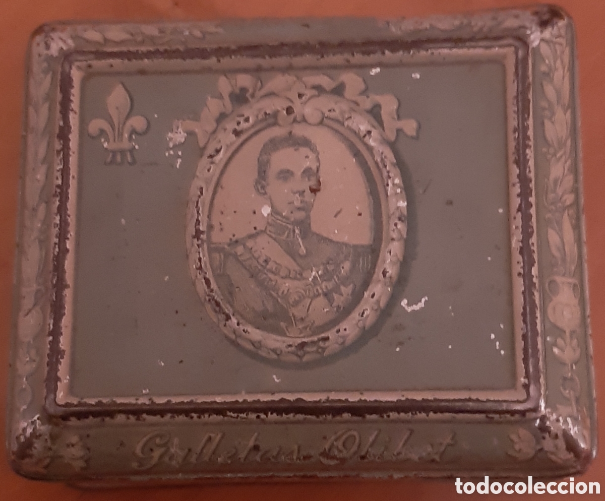 Cajas y cajitas met&aacute;licas: Caja hojalata Galletas Olibet. Alfonso XIII