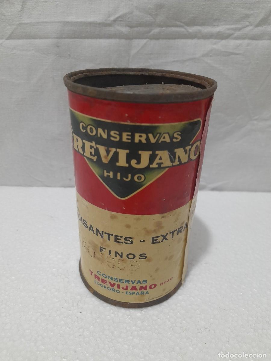 Bo&icirc;tes et petites bo&icirc;tes m&eacute;talliques: LATA DE GUISANTES ABIERTA MARCA CONSERVAS TREVIJANO A&Ntilde;OS 50 Logro&ntilde;o