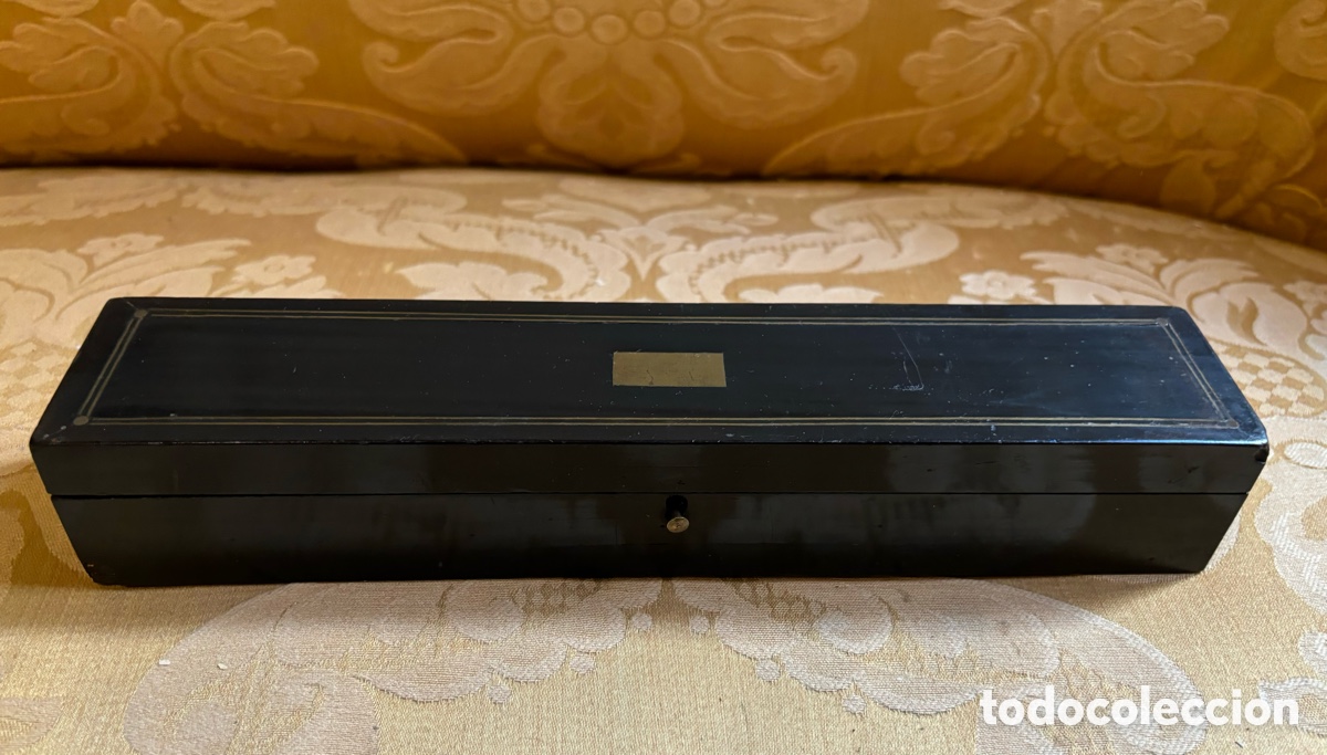Cajas y cajitas met&aacute;licas: Antigua caja Napole&oacute;n III estuche para abanico con marqueter&iacute;a de lat&oacute;n