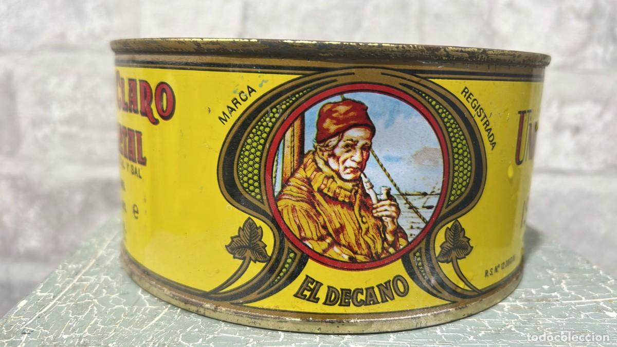 Bo&icirc;tes et petites bo&icirc;tes m&eacute;talliques: LATA ANTIGUA DE LA UNION SALAZONERA ISLE&Ntilde;AS DE ISLA CRISTINA HUELVA MARCA EL DECANO 15 CMS. DIAMETR