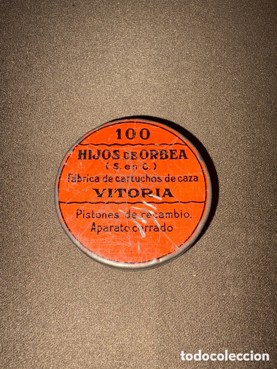 Blechdosen und Kisten: CAJA VACIA DE LATA DE 100 PISTONES DE RECAMBIO PARA CARTUCHOS DE ESCOPETA. HIJOS DE ORBEA S. EN C.