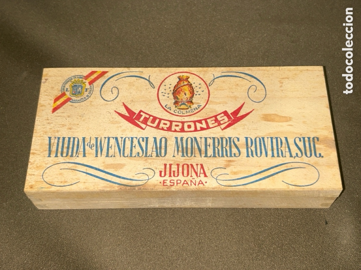 Blechdosen und Kisten: ANTIGUA CAJA DE MADERA DE TURRONES LA COLMENA - VIUDA DE WENCESLAO MONERRIS JIJONA A&Ntilde;OS 40