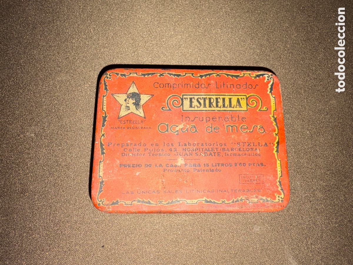 Blechdosen und Kisten: Caja met&aacute;lica antigua &ldquo;Comprimidor Litrador Estrella&rdquo; &ndash; producto farmac&eacute;utico Barcelona &ndash; a&ntilde;os 40/50