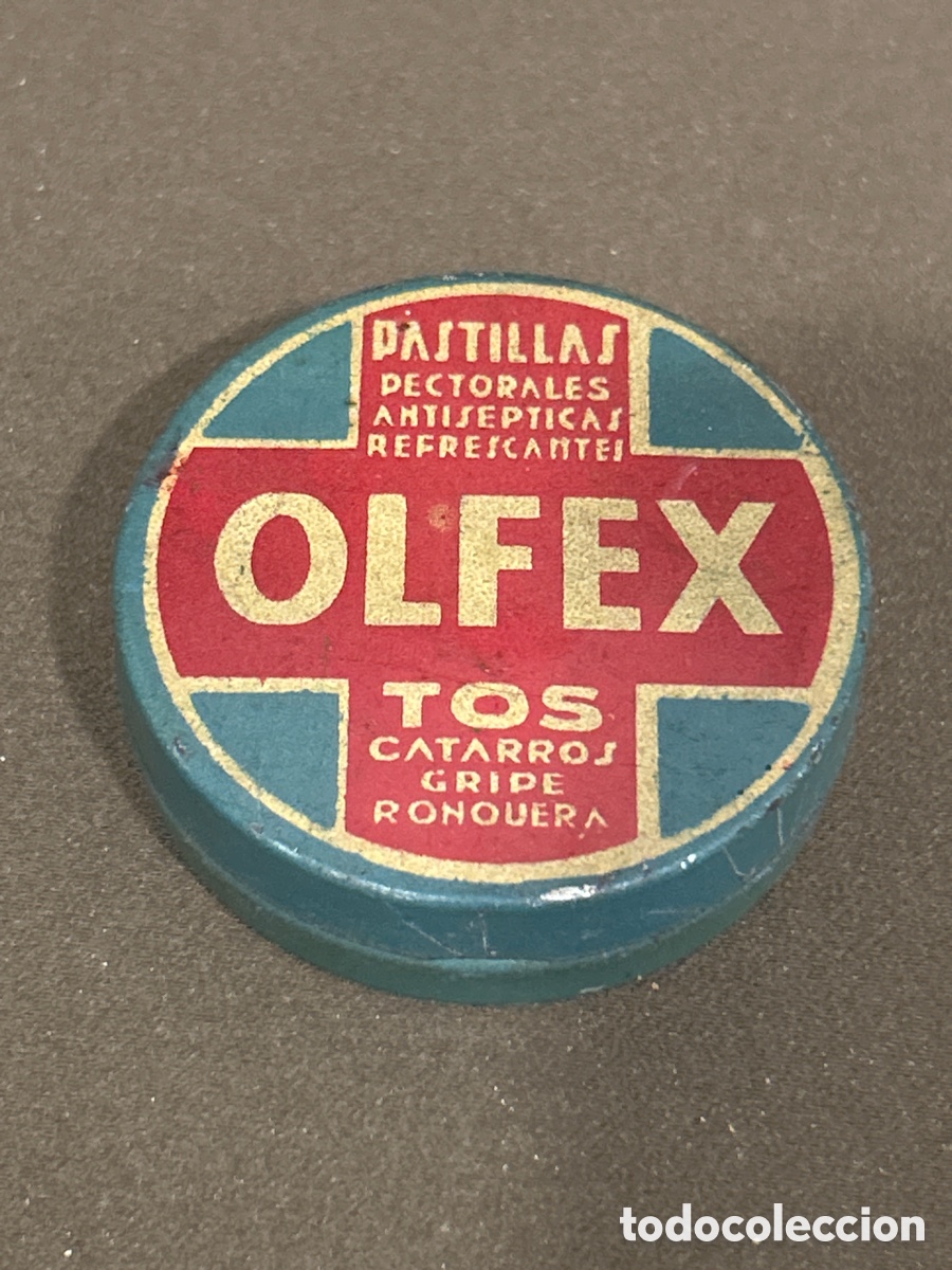 Blechdosen und Kisten: ANTIGUA CAJA METAL DE FARMACIA. PASTILLAS OLFEX. GRIPE, CATARROS, RONQUERA 5&rsquo;2 CM DIAMETREO