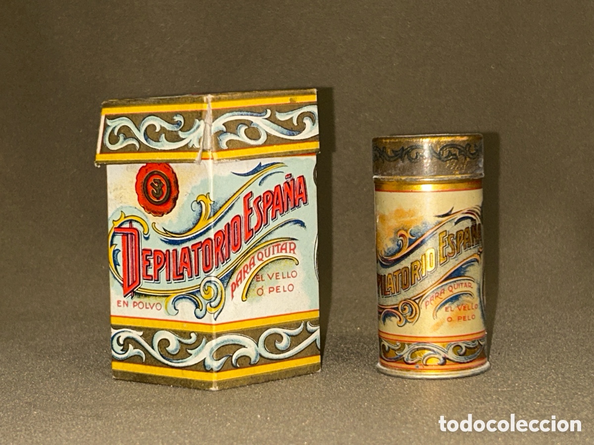 Blechdosen und Kisten: ANTIGUA CAJA Y BOTE DEPILATORIO ESPA&Ntilde;A, EST&Aacute; COMPLETO Y A&Uacute;N CONTIENE POLVO EN SU INTERIOR*VER FOTOS*