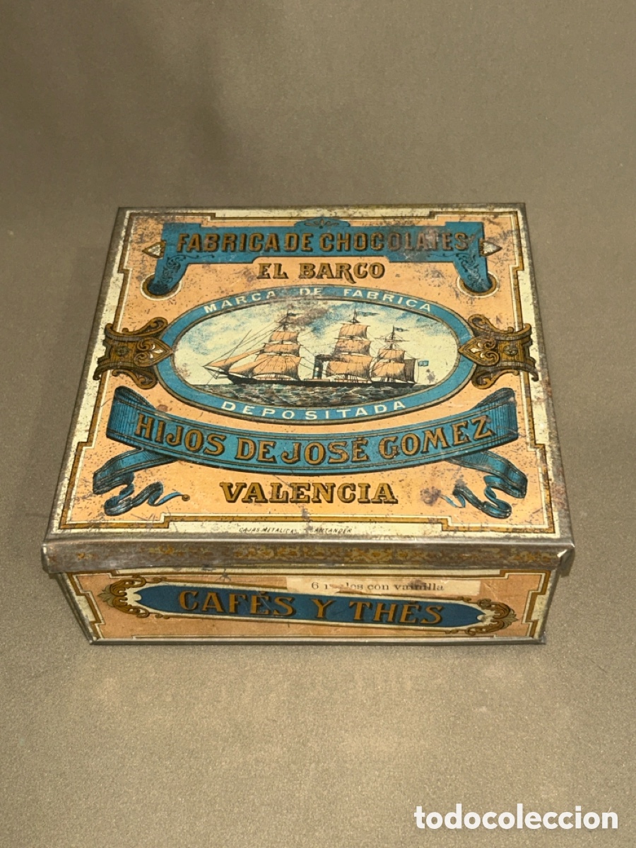 Blechdosen und Kisten: CAJA LITOGRAFIADA FABRICA DE CHOCOLATES EL BARCO DE VALENCIA