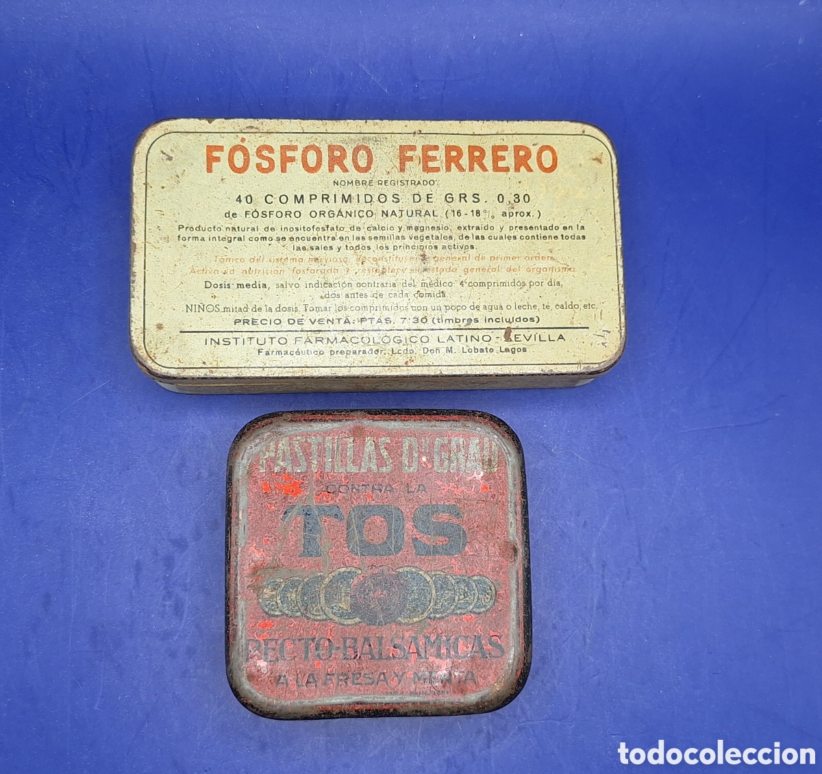 Boxes and metal boxes: Pareja de Cajas Antiguas de Farmacia F&oacute;sforo Ferrero - Pastillas Tos Dr Grau
